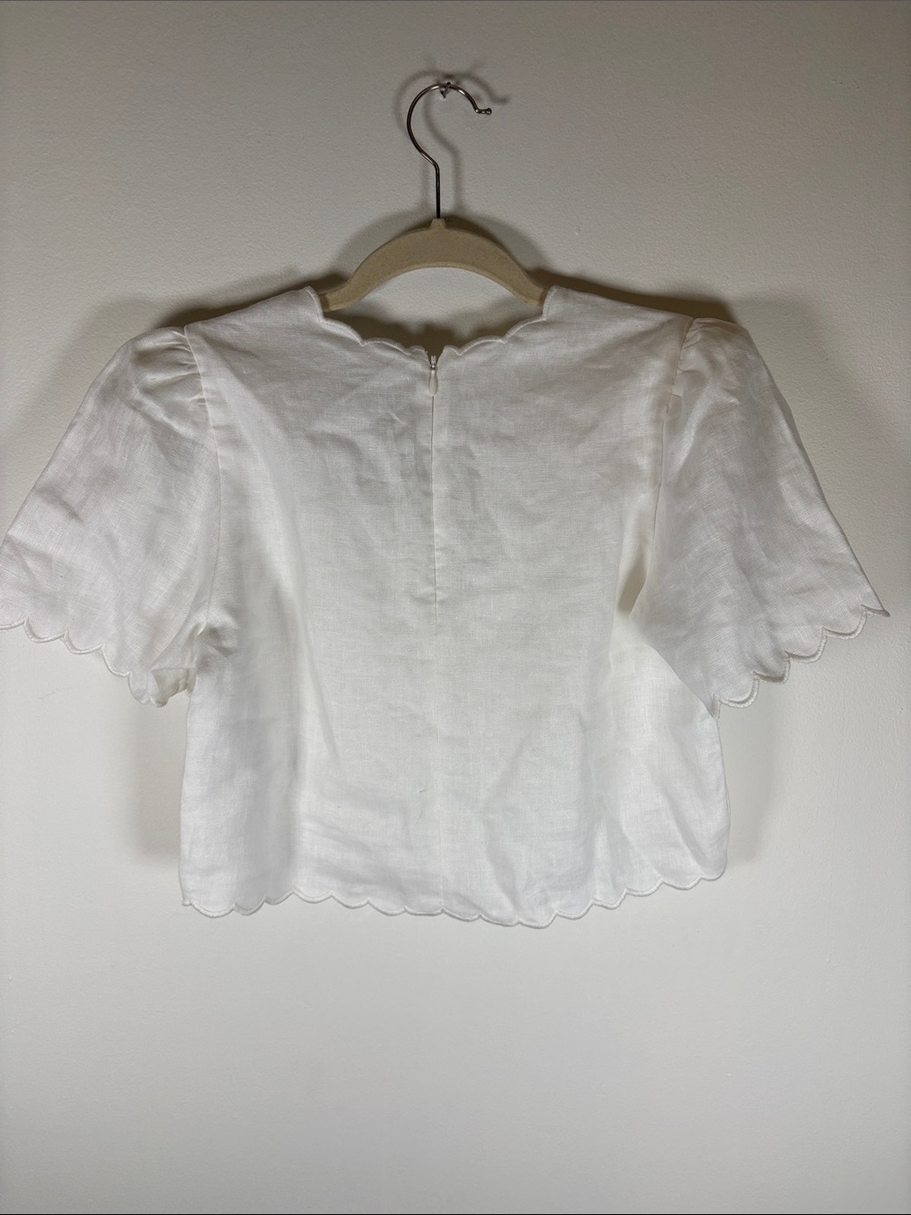 FARM Rio Roses Scallop Linen Crop Top – White – Size XS – NEW - Picture 3 of 13